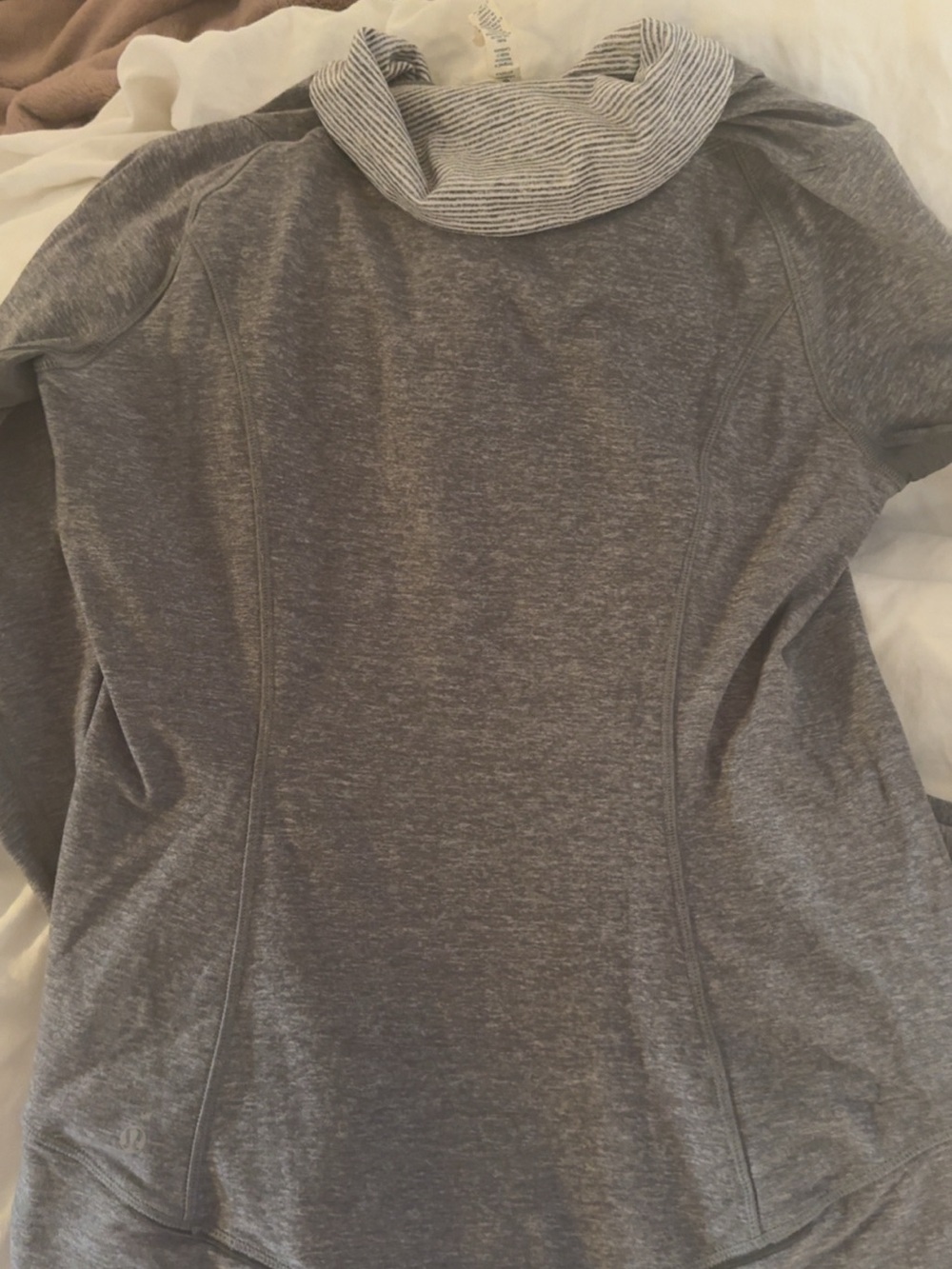 Lululemon Heather Gray Quarter-Zip Sweater with Striped Collar - Picture 3 of 4